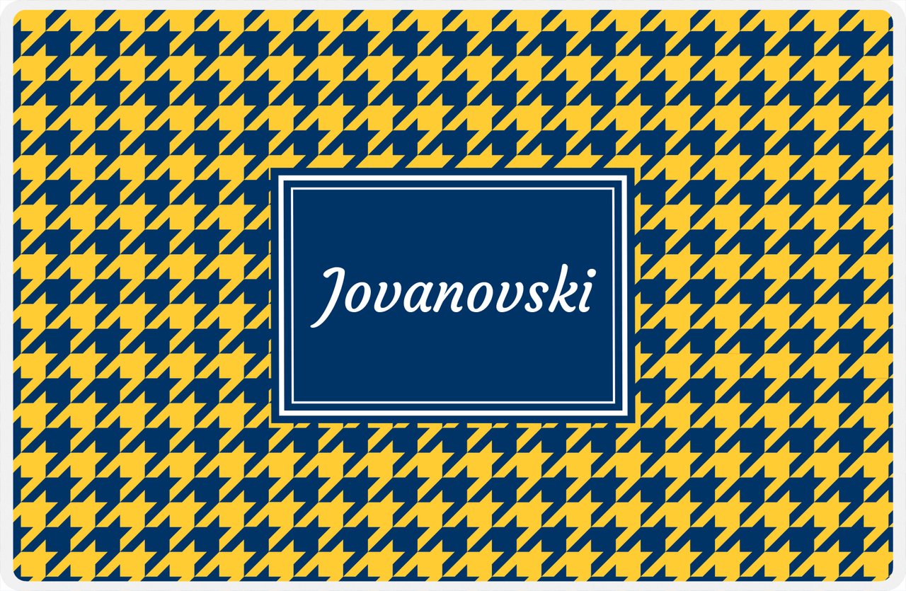 Personalized Houndstooth Placemat - Navy and Mustard - Navy Rectangle Frame -  View