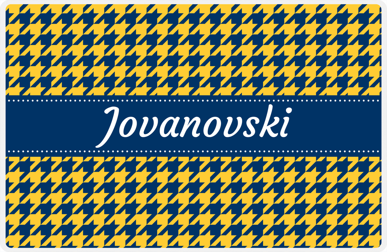 Personalized Houndstooth Placemat - Navy and Mustard - Navy Ribbon Frame -  View