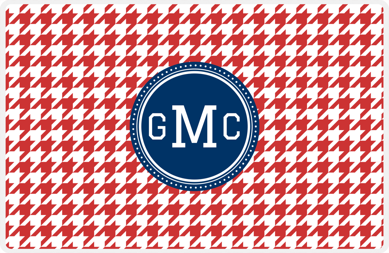 Personalized Houndstooth Placemat - Cherry Red and White - Navy Circle Frame -  View