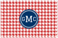 Thumbnail for Personalized Houndstooth Placemat - Cherry Red and White - Navy Circle Frame -  View