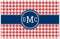 Thumbnail for Personalized Houndstooth Placemat - Cherry Red and White - Navy Circle Frame with Ribbon -  View