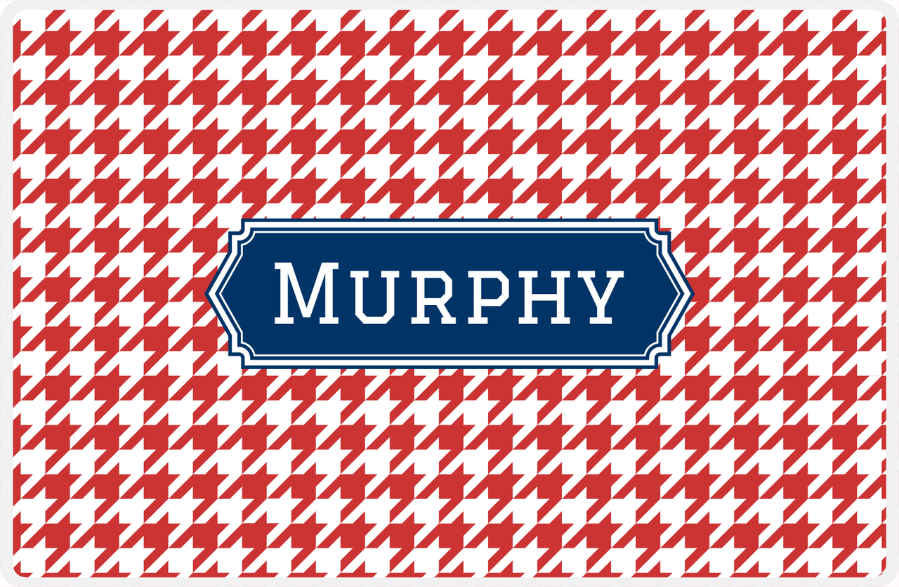 Personalized Houndstooth Placemat - Cherry Red and White - Navy Decorative Rectangle Frame -  View