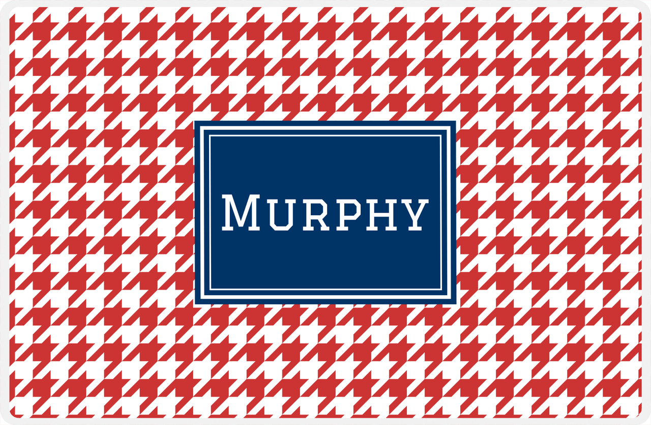Personalized Houndstooth Placemat - Cherry Red and White - Navy Rectangle Frame -  View