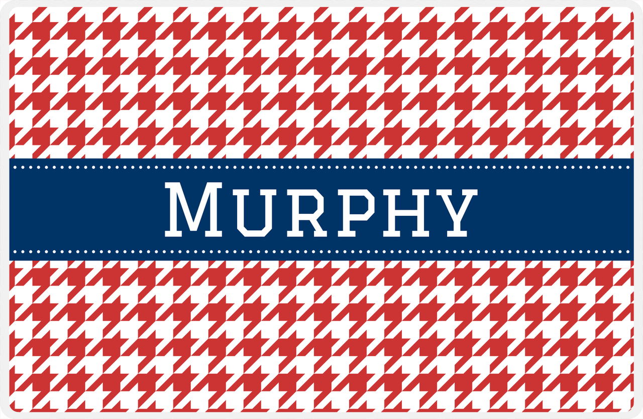 Personalized Houndstooth Placemat - Cherry Red and White - Navy Ribbon Frame -  View