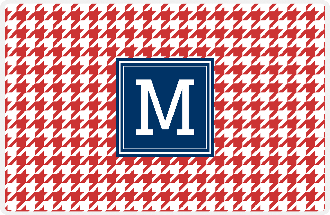 Personalized Houndstooth Placemat - Cherry Red and White - Navy Square Frame -  View