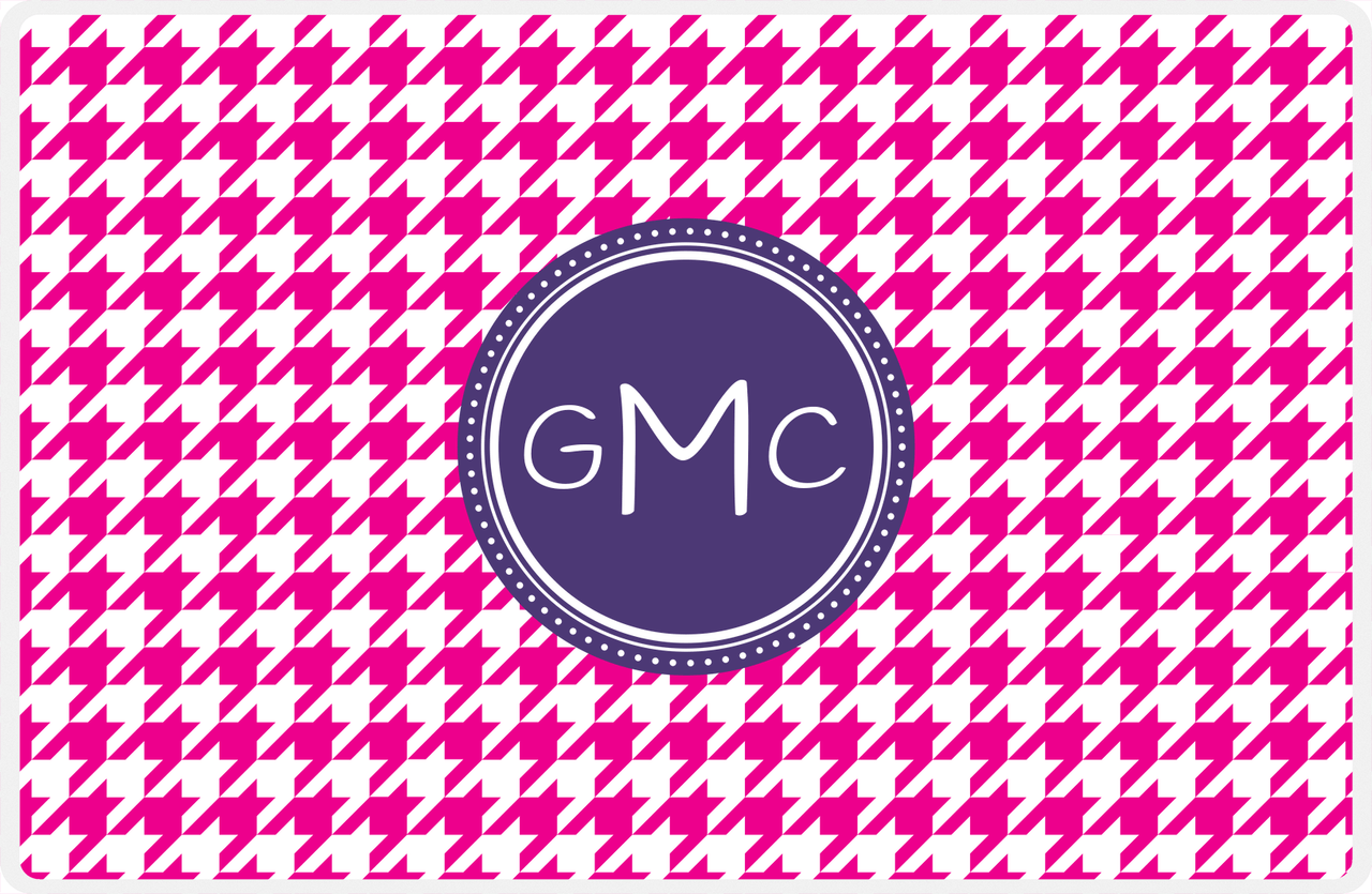 Personalized Houndstooth Placemat - Hot Pink and White - Indigo Circle Frame -  View