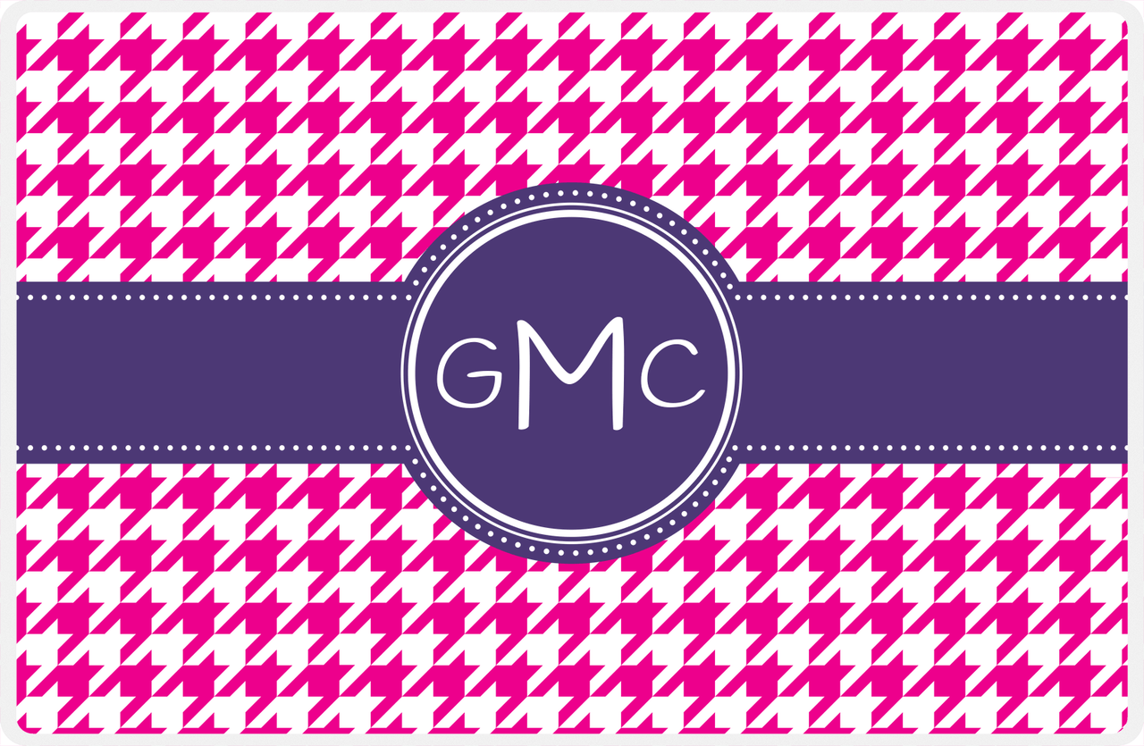 Personalized Houndstooth Placemat - Hot Pink and White - Indigo Circle Frame with Ribbon -  View