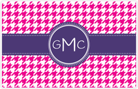 Thumbnail for Personalized Houndstooth Placemat - Hot Pink and White - Indigo Circle Frame with Ribbon -  View
