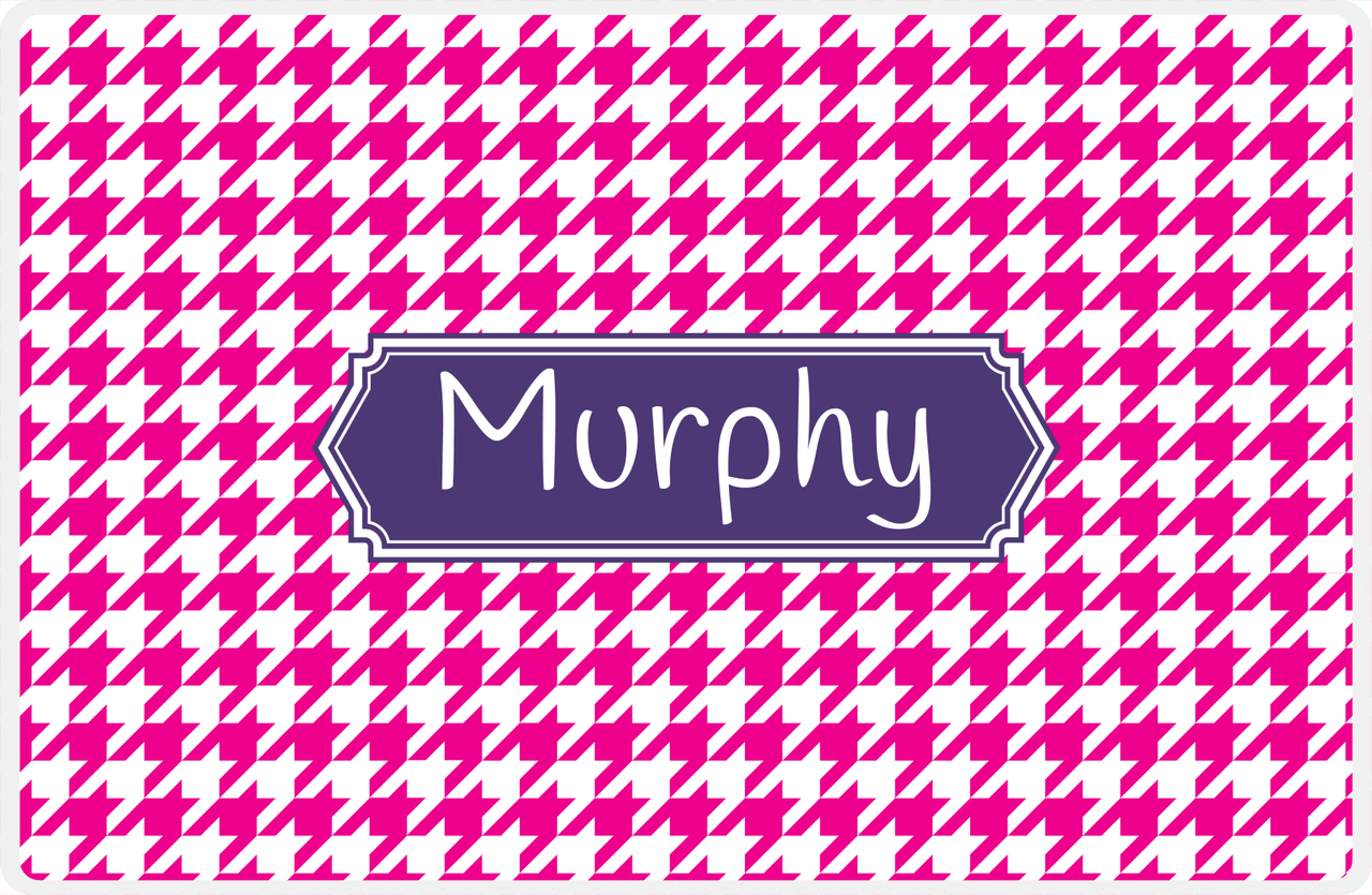 Personalized Houndstooth Placemat - Hot Pink and White - Indigo Decorative Rectangle Frame -  View