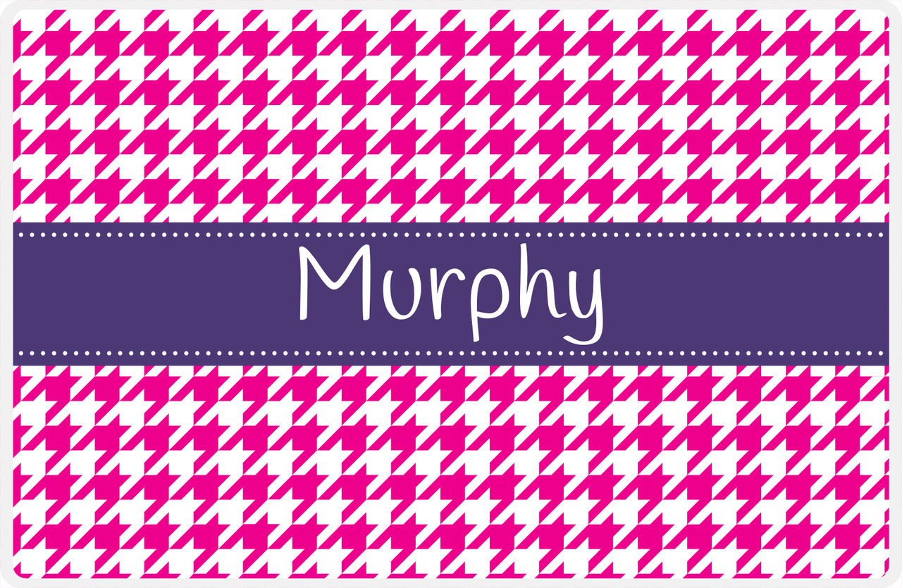 Personalized Houndstooth Placemat - Hot Pink and White - Indigo Ribbon Frame -  View
