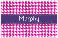 Thumbnail for Personalized Houndstooth Placemat - Hot Pink and White - Indigo Ribbon Frame -  View
