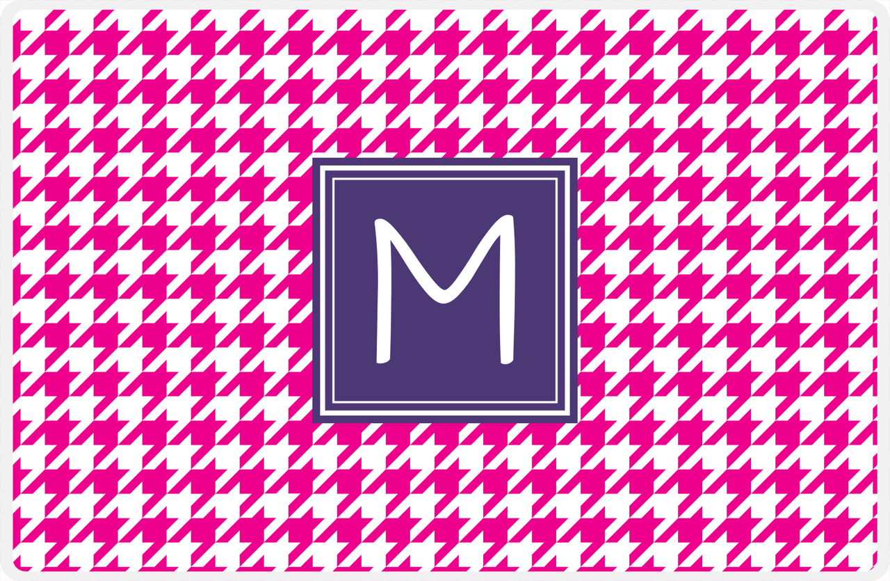 Personalized Houndstooth Placemat - Hot Pink and White - Indigo Square Frame -  View