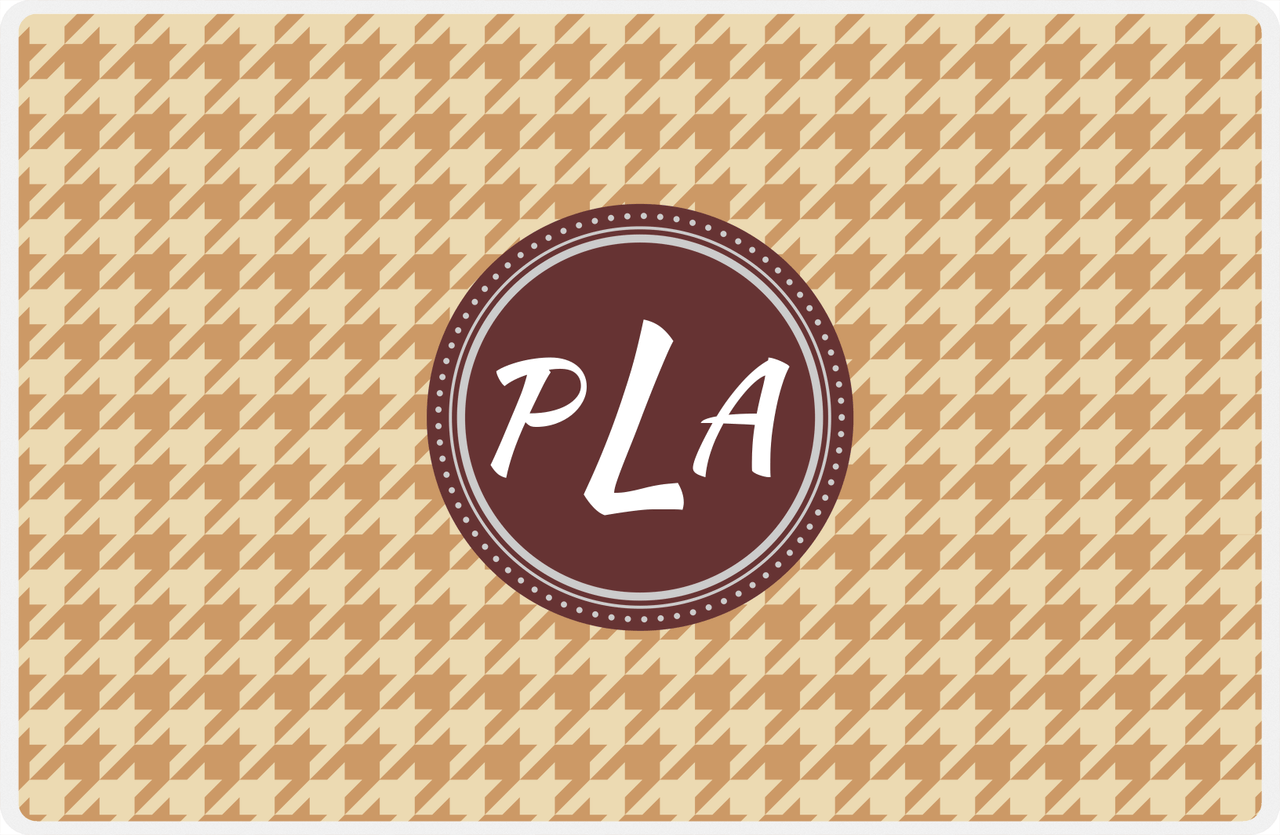 Personalized Houndstooth Placemat - Light Brown and Champagne - Brown Circle Frame -  View