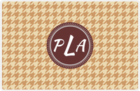 Thumbnail for Personalized Houndstooth Placemat - Light Brown and Champagne - Brown Circle Frame -  View