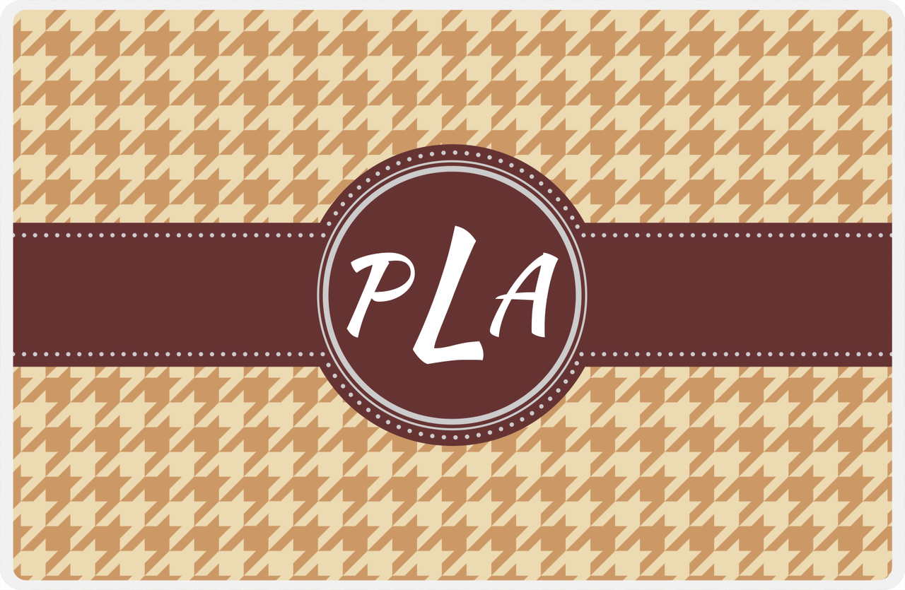 Personalized Houndstooth Placemat - Light Brown and Champagne - Brown Circle Frame with Ribbon -  View