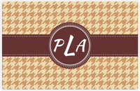 Thumbnail for Personalized Houndstooth Placemat - Light Brown and Champagne - Brown Circle Frame with Ribbon -  View
