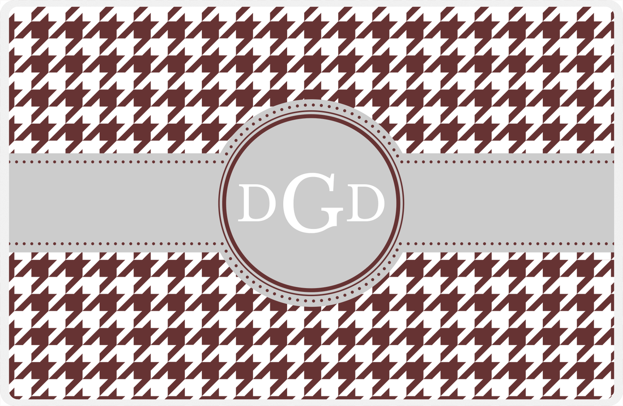 Personalized Houndstooth Placemat - Brown and White - Light Grey Circle Frame with Ribbon -  View
