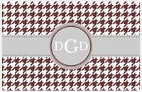 Thumbnail for Personalized Houndstooth Placemat - Brown and White - Light Grey Circle Frame with Ribbon -  View
