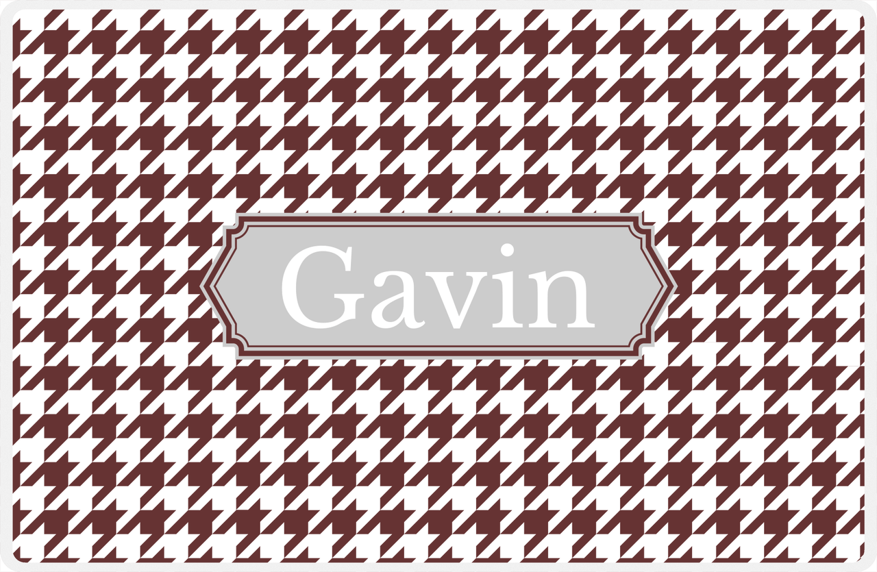 Personalized Houndstooth Placemat - Brown and White - Light Grey Decorative Rectangle Frame -  View