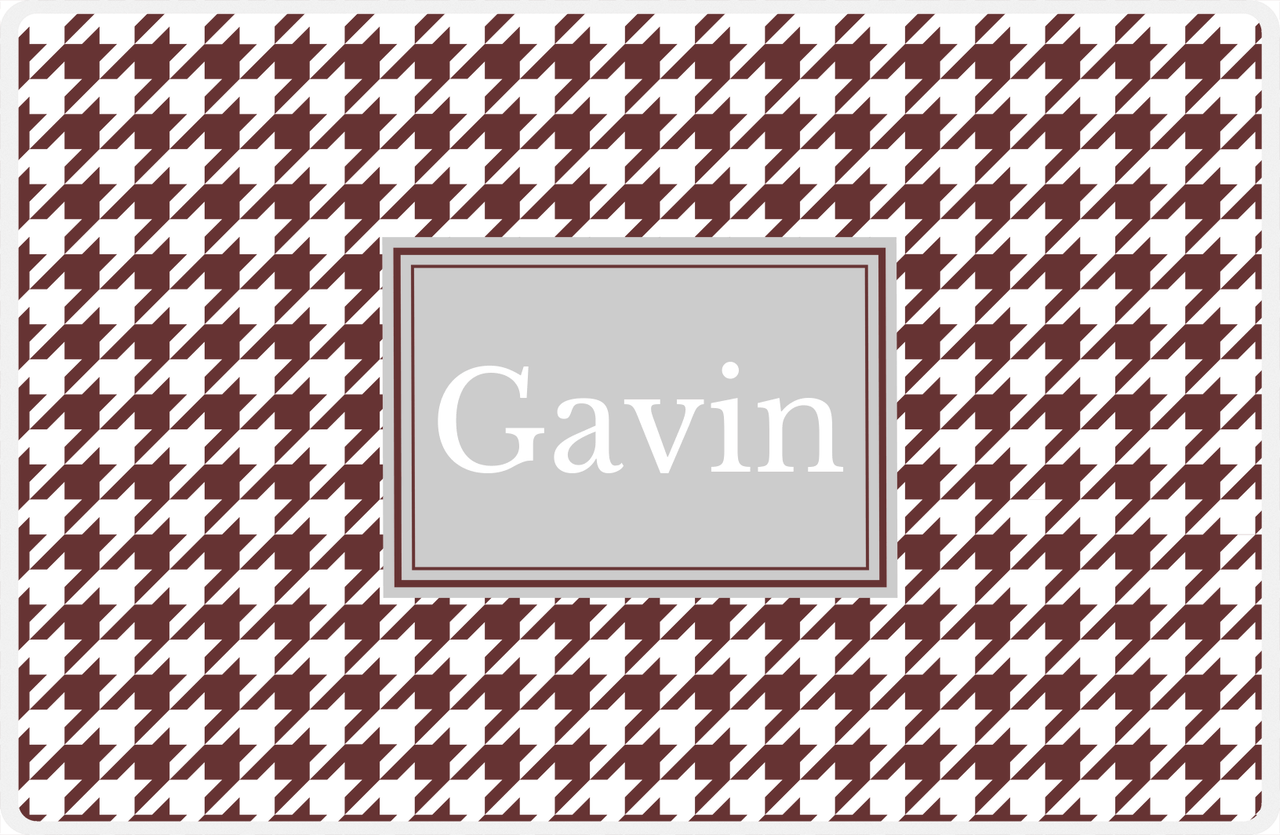 Personalized Houndstooth Placemat - Brown and White - Light Grey Rectangle Frame -  View