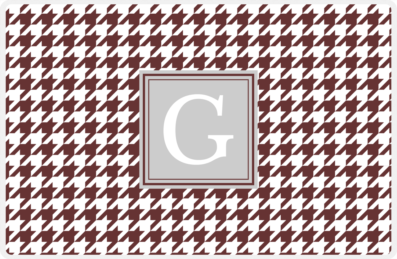 Personalized Houndstooth Placemat - Brown and White - Light Grey Square Frame -  View