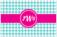 Thumbnail for Personalized Houndstooth Placemat - Viking Blue and White - Hot Pink Circle Frame with Ribbon -  View