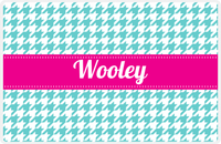 Thumbnail for Personalized Houndstooth Placemat - Viking Blue and White - Hot Pink Ribbon Frame -  View