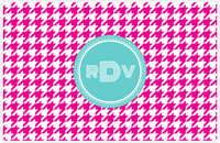 Thumbnail for Personalized Houndstooth Placemat - Hot Pink and White - Viking Blue Circle Frame -  View
