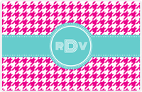Thumbnail for Personalized Houndstooth Placemat - Hot Pink and White - Viking Blue Circle Frame with Ribbon -  View