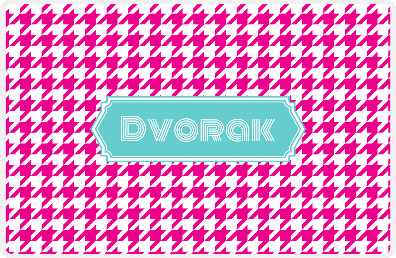 Personalized Houndstooth Placemat - Hot Pink and White - Viking Blue Decorative Rectangle Frame -  View