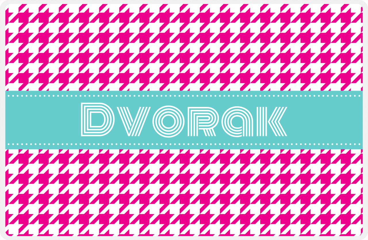 Personalized Houndstooth Placemat - Hot Pink and White - Viking Blue Ribbon Frame -  View