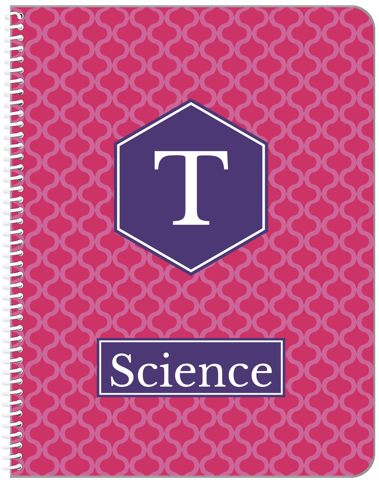 Personalized Hourglass Notebook - Pink and Indigo - Hexagon Nameplate - Front View