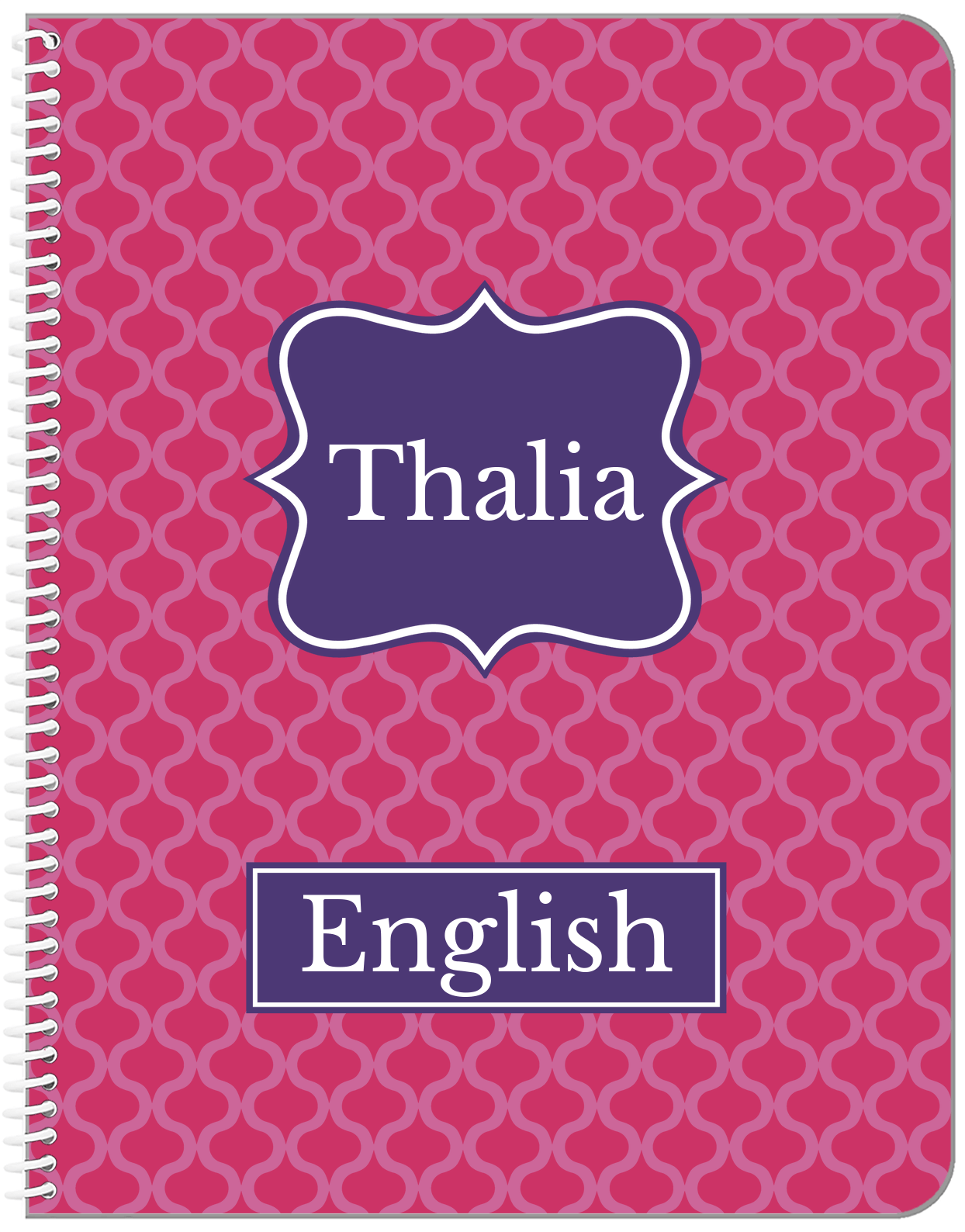 Personalized Hourglass Notebook - Pink and Indigo - Fancy Nameplate - Front View