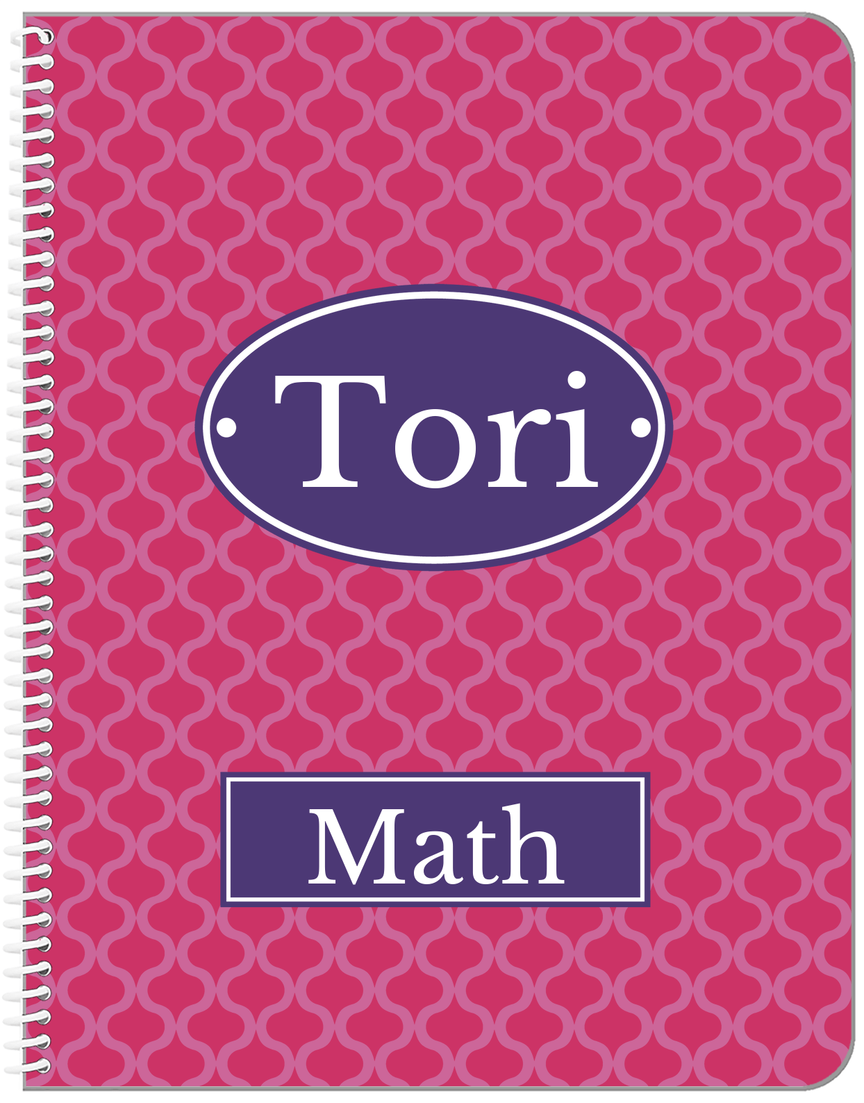 Personalized Hourglass Notebook - Pink and Indigo - Oval Nameplate - Front View