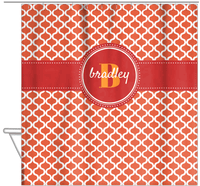 Thumbnail for Personalized Hourglass Shower Curtain - Orange - Circle Ribbon Nameplate - Hanging View