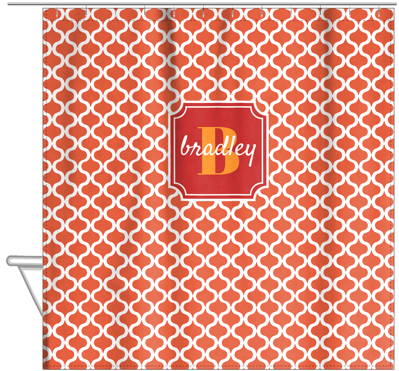 Personalized Hourglass Shower Curtain - Orange - Stamp Nameplate - Hanging View