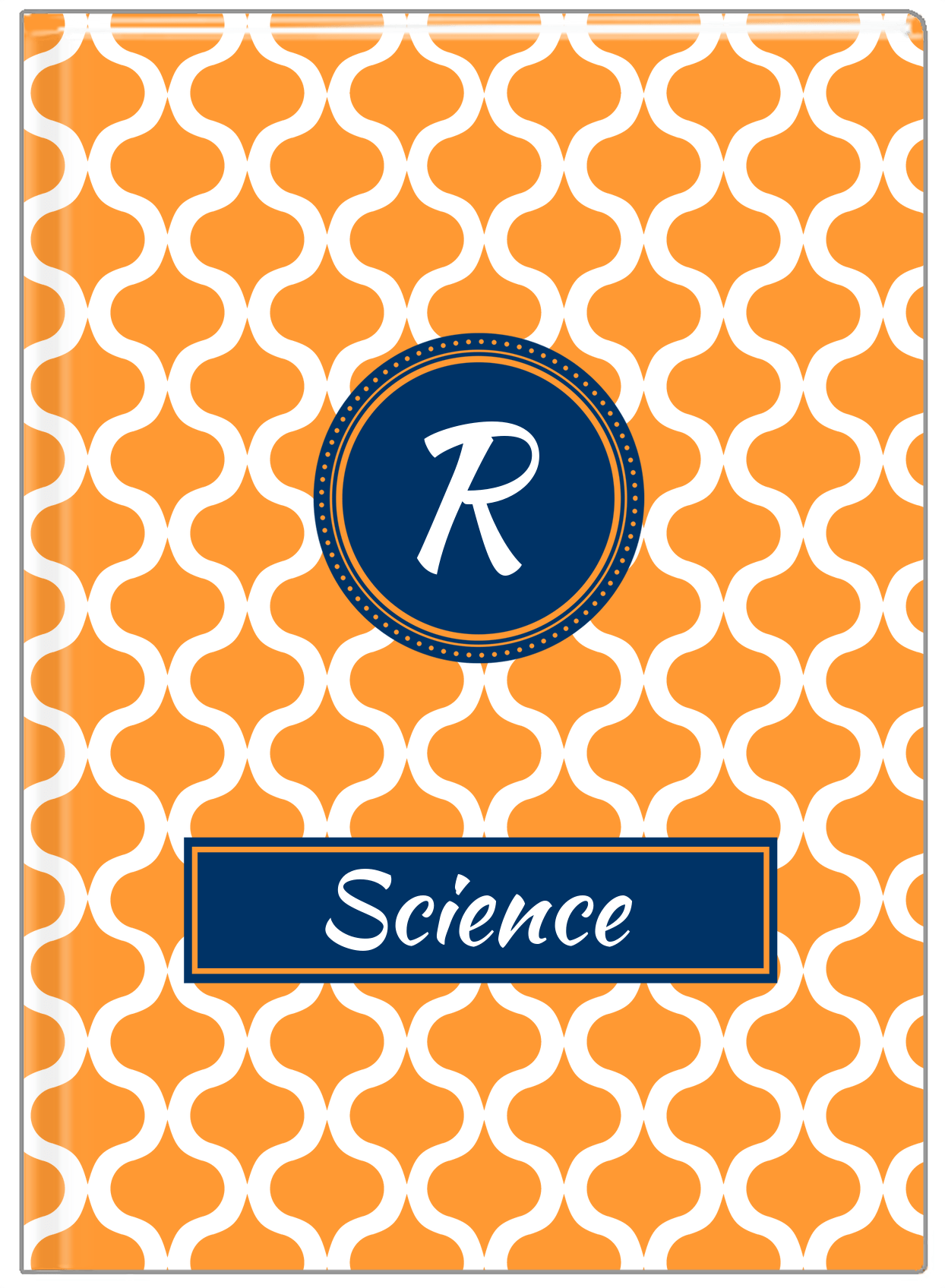 Personalized Hourglass Journal - Orange and Blue - Circle Nameplate - Front View
