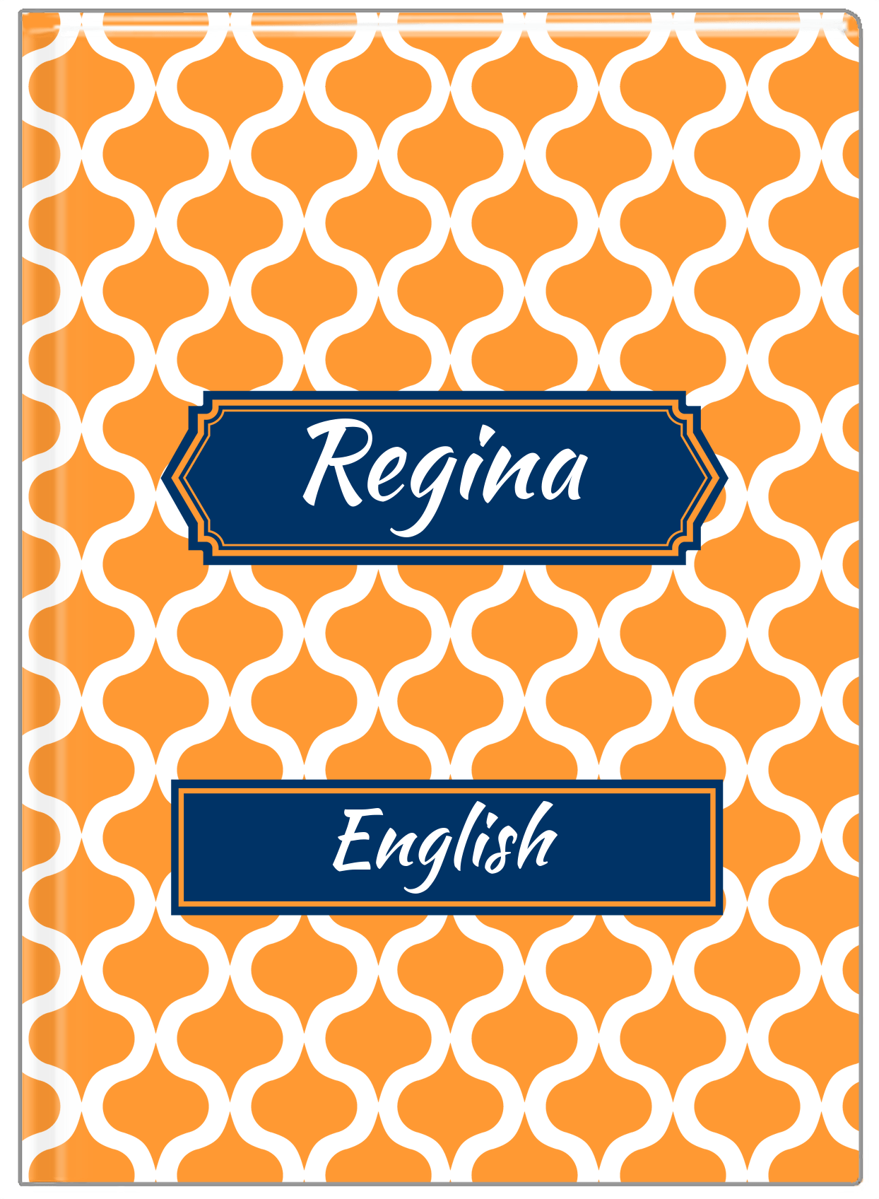 Personalized Hourglass Journal - Orange and Blue - Decorative Rectangle Nameplate - Front View