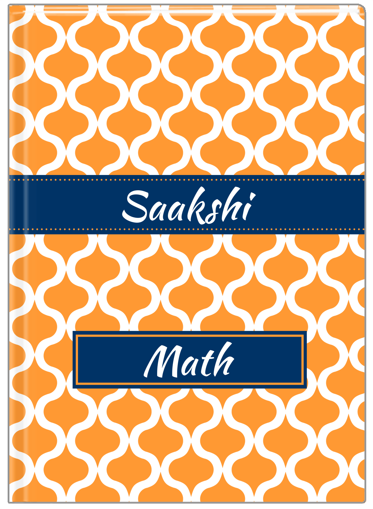 Personalized Hourglass Journal - Orange and Blue - Ribbon Nameplate - Front View