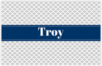 Thumbnail for Personalized Hourglass Placemat - Light Grey and White - Navy Ribbon Frame -  View