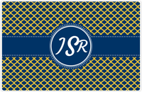 Thumbnail for Personalized Hourglass Placemat - Navy and Mustard - Navy Circle Frame With Ribbon -  View