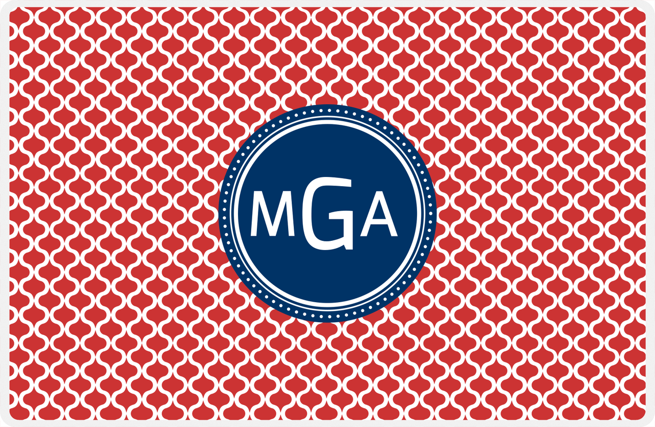 Personalized Hourglass Placemat - Cherry Red and White - Navy Circle Frame -  View