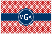 Thumbnail for Personalized Hourglass Placemat - Cherry Red and White - Navy Circle Frame With Ribbon -  View