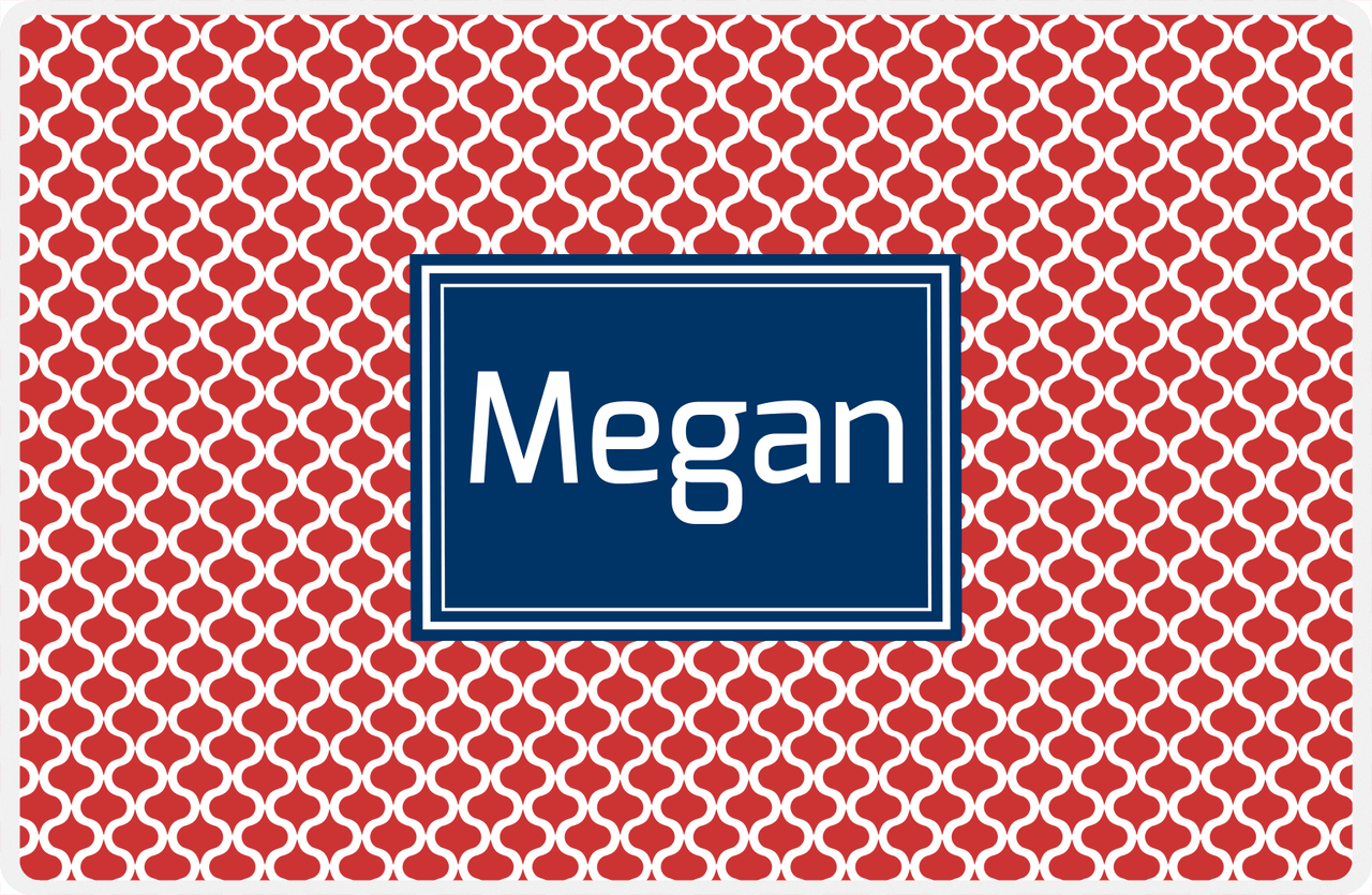 Personalized Hourglass Placemat - Cherry Red and White - Navy Rectangle Frame -  View