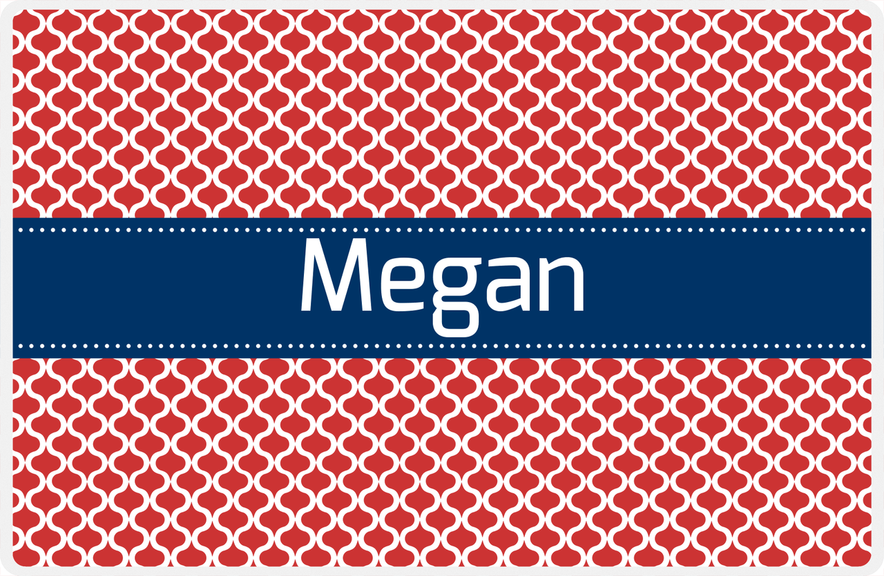 Personalized Hourglass Placemat - Cherry Red and White - Navy Ribbon Frame -  View