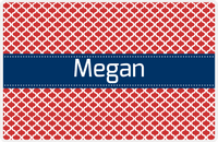 Thumbnail for Personalized Hourglass Placemat - Cherry Red and White - Navy Ribbon Frame -  View
