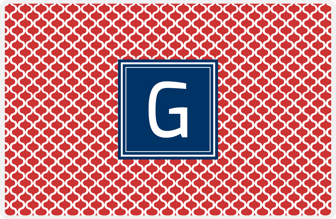 Personalized Hourglass Placemat - Cherry Red and White - Navy Square Frame -  View