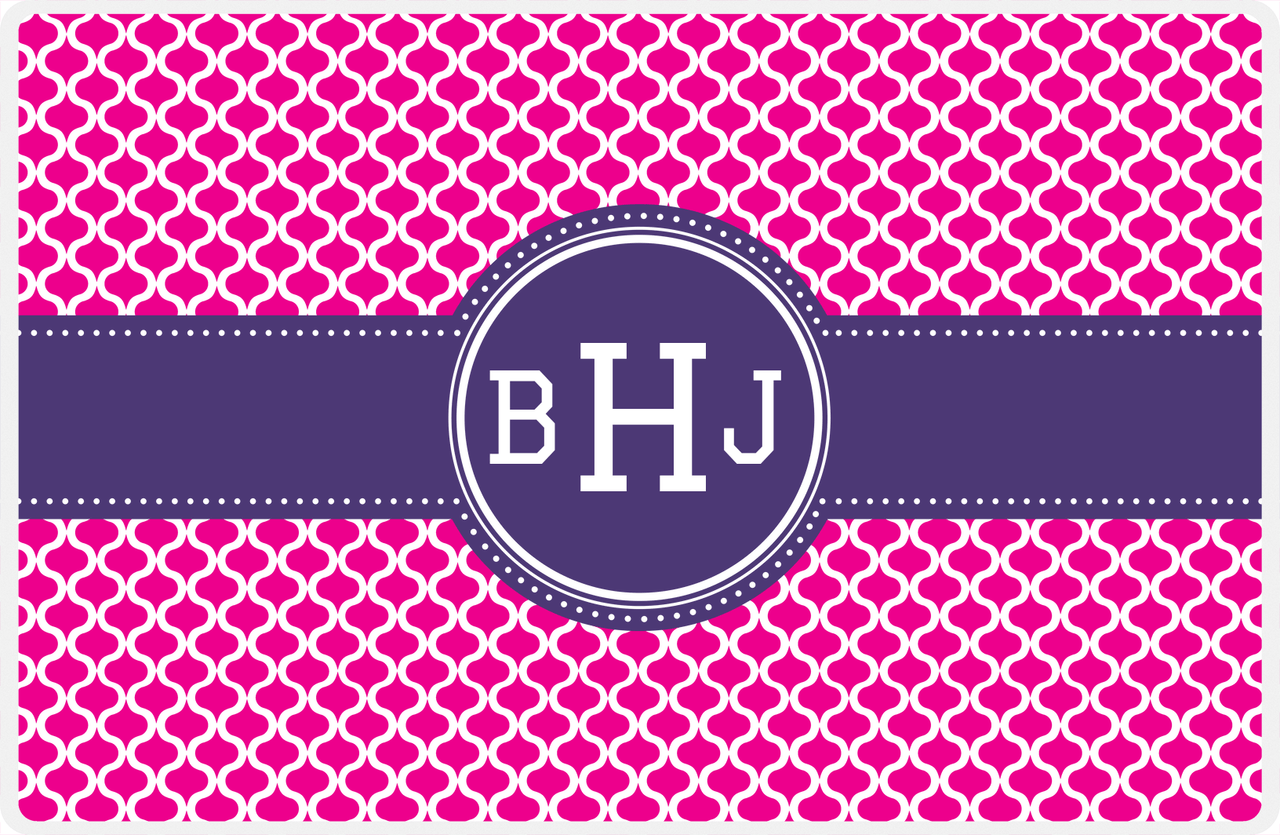 Personalized Hourglass Placemat - Hot Pink and White - Indigo Circle Frame With Ribbon -  View