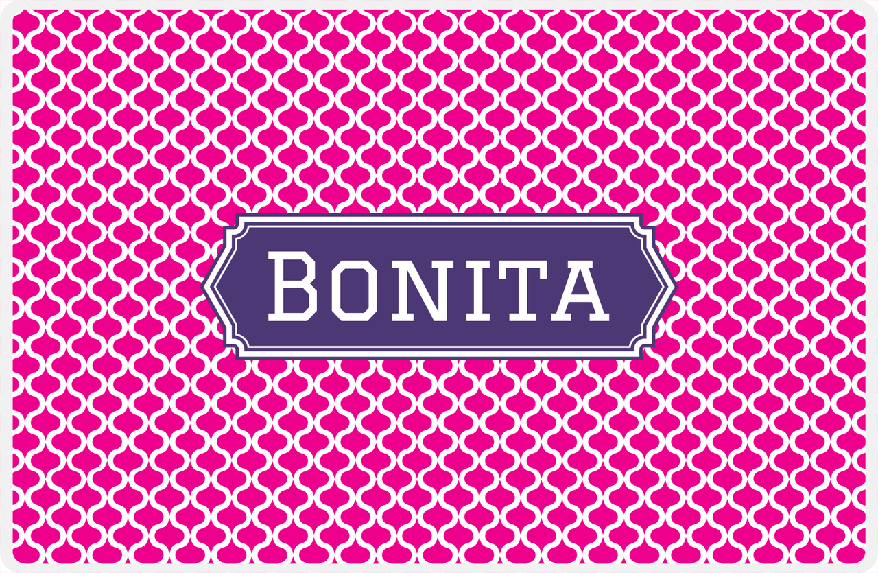 Personalized Hourglass Placemat - Hot Pink and White - Indigo Decorative Rectangle Frame -  View