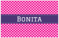 Thumbnail for Personalized Hourglass Placemat - Hot Pink and White - Indigo Ribbon Frame -  View